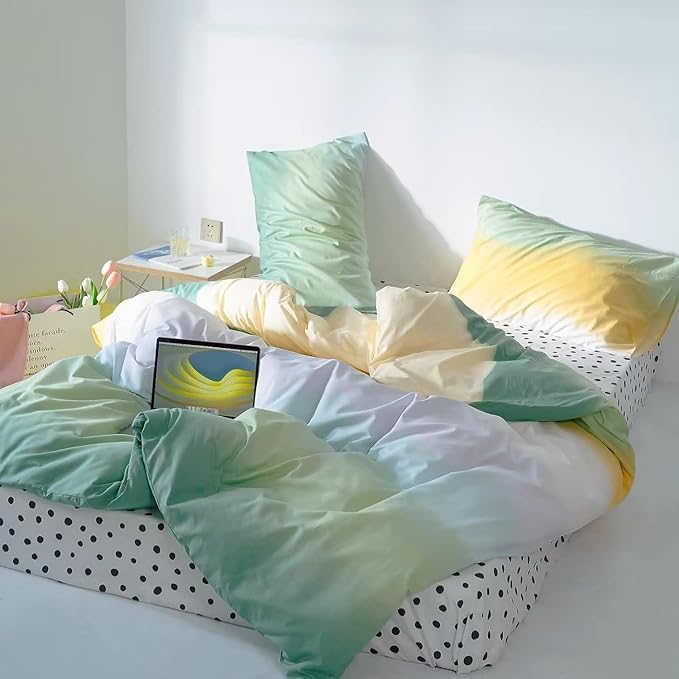 Green Gradient Comforter Set Queen Sage Green and Yellow Rainbow Bedding Comforter Set Multicolor Yellow Light Green Bedding Set Cotton Blanket Quilts Rainbow Color Comforter Set for Queen Bed