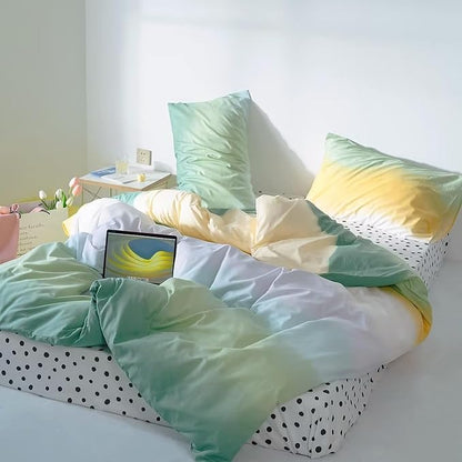 Green Gradient Comforter Set Queen Sage Green and Yellow Rainbow Bedding Comforter Set Multicolor Yellow Light Green Bedding Set Cotton Blanket Quilts Rainbow Color Comforter Set for Queen Bed