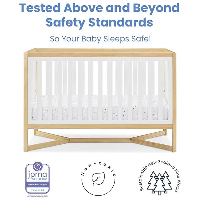 Delta Children Tribeca 4-in-1 Baby Convertible Crib + Simmons Kids Quiet Nights Crib and Toddler Mattress Made from Recycled Water Bottles/GREENGUARD Gold Certified [Bundle], Bianca White/Natural