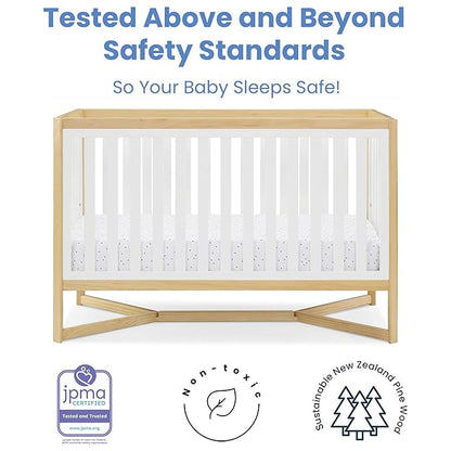 Delta Children Tribeca 4-in-1 Baby Convertible Crib + Simmons Kids Quiet Nights Crib and Toddler Mattress Made from Recycled Water Bottles/GREENGUARD Gold Certified [Bundle], Bianca White/Natural