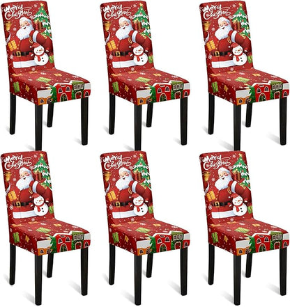 U'Artlines Christmas Chair Covers Set of 6, Removable Washable Merry Christmas Dining Chair Seat Covers Stretch Protector Slipcovers for Dining Room Kitchen Holiday Party Decor, Santa Claus