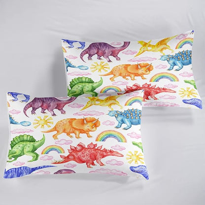 CVHOUSE Dinosaur Bedding Set,Dinosaur Comforter,Dinosaur Comforter Set Queen,Microfiber Quilt Set with 1 Comforter and 2 Pillow Cases- 3 Piece