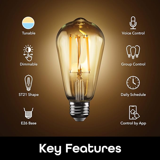 Geeni Smart Light Bulb - Alexa and Google Home Compatible, Tunable White LED Programmable and Dimmable WiFi Light Bulb, App Controlled (ST21-4 Pack)