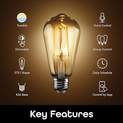 Geeni Smart Light Bulb - Alexa and Google Home Compatible, Tunable White LED Programmable and Dimmable WiFi Light Bulb, App Controlled (ST21, 2-Pack)