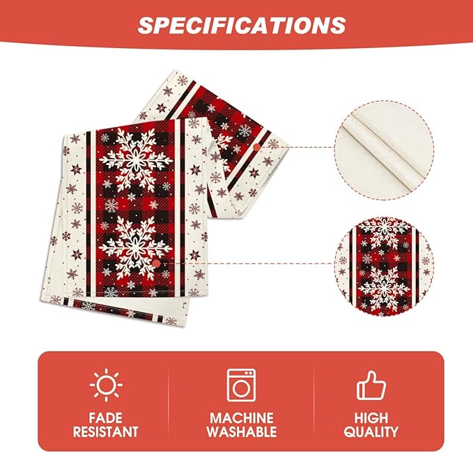 Artoid Mode Buffalo Plaid Snowflakes Christmas Table Runner, Seasonal Winter Kitchen Dining Table Decoration for Home Party Decor 13x60 Inch