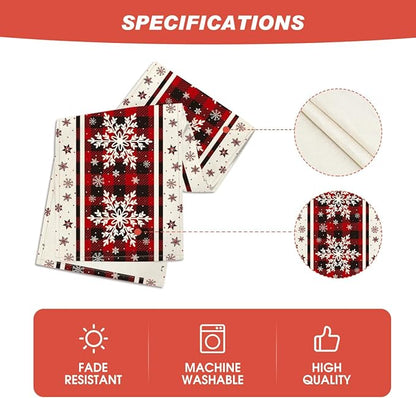 Artoid Mode Buffalo Plaid Snowflakes Christmas Table Runner, Seasonal Winter Kitchen Dining Table Decoration for Home Party Decor 13x108 Inch