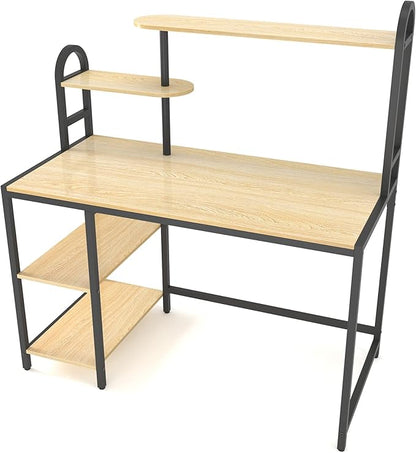 Anivia Computer Bookshelf Home Office, Study Table with Hutch & Adjustable Shelves, Sturdy Wooden Desk for Gaming, Easy Assemble, 49.2", Light Walnut