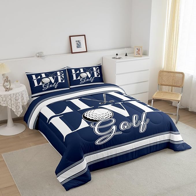 Feelyou Golf Print Bedding Set King Size Ball Gaming Comforter Set for Kids Boys Girls Decor Sports Theme Comforter Microfiber Golf Ball Duvet Set Bedroom Quilt Set