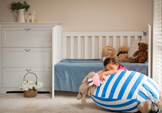Wekapo Stuffed Animal Storage Bean Bag Chair Cover for Kids | Stuffable Zipper Beanbag for Organizing Children Plush Toys Large Premium Cotton Canvas (Blue, X-Large)