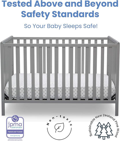 Delta Children Heartland 4-in-1 Convertible Crib Infant Changing Table with Pad + Serta Perfect Start Crib Mattress, Grey
