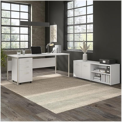 Bush Business Furniture Hybrid 72W x 30D Computer Table Desk with Metal Legs in White