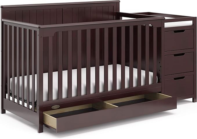 Graco Hadley 5-in-1 Convertible Crib and Changer with Drawer (Espresso) – GREENGUARD Gold Certified, Crib and Changing Table Combo with Drawer, Includes Baby Changing Pad, Converts to Full-Size Bed