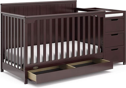 Graco Hadley 5-in-1 Convertible Crib and Changer with Drawer (Espresso) – GREENGUARD Gold Certified, Crib and Changing Table Combo with Drawer, Includes Baby Changing Pad, Converts to Full-Size Bed