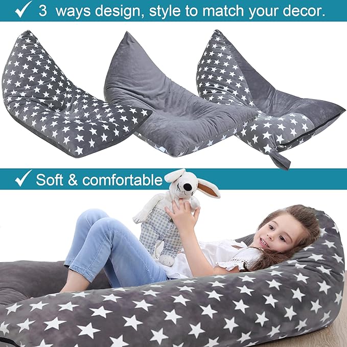 Stuffed Animal Storage Bean Bag Chair Cover | 53" Extra Large Beanbag for Kids and Adults, Plush Toys Holder and Organizer for Boys and Girls | Premium Velvet - Soft & Comfortabl (Stars Style)