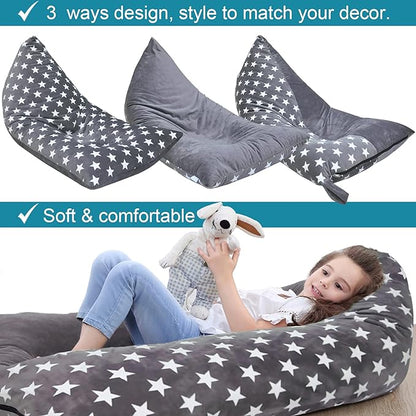 Stuffed Animal Storage Bean Bag Chair Cover | 53" Extra Large Beanbag for Kids and Adults, Plush Toys Holder and Organizer for Boys and Girls | Premium Velvet - Soft & Comfortabl (Stars Style)