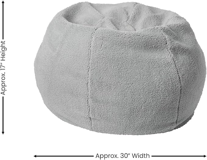 Flash Furniture Dillon Sherpa Bean Bag Chair, Classic Refillable Bean Bag Chair for Kids and Teens, Small, Gray
