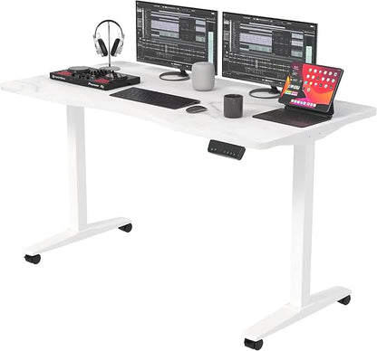 Monomi Height Adjustable Electric Standing Desk, 55 x 28 Inches Stand up Desk, Sit Stand Home Office Computer Desk(White Frame+Marble White Top)