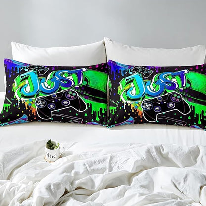 Erosebridal Boy Gaming Comforter Set King Size Gamepad Game Bedding Set Gamers Quilt Tie Dye Duvet Set for Kids Teens Hip Hop Quilt Set Cartoon Design Bedding, Colorful Comforter Set