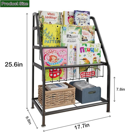 aboxoo Kids Bookshelf Todder Freestanding for Children Room 18 inches Small Toddler Bookcase Toy Organizer Play Black Stable Bookcase Bookstore Library Book Unit Storage for Small Place,Black