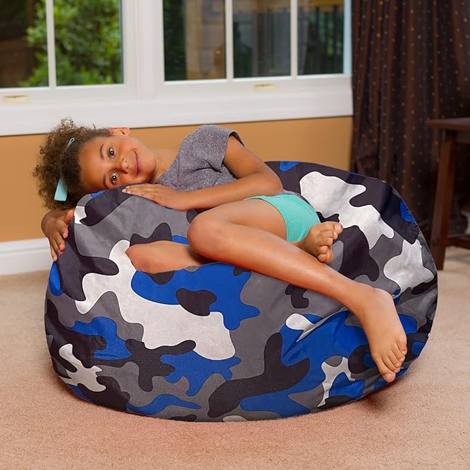 Posh Creations Bean Bag Chair for Kids, Teens, and Adults Includes Removable and Machine Washable Cover, Soft Nylon - Camo Blue and Brown, 38in - Large