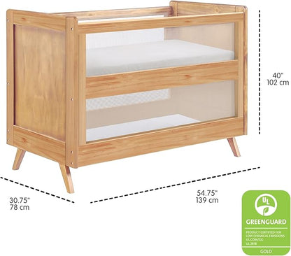 BreathableBaby Breathable Mesh 3-in-1 Convertible Crib (Toddler Bed Kit Sold Separately) — Beech — Two Adjustable Mattress Heights — Greenguard Gold Certified