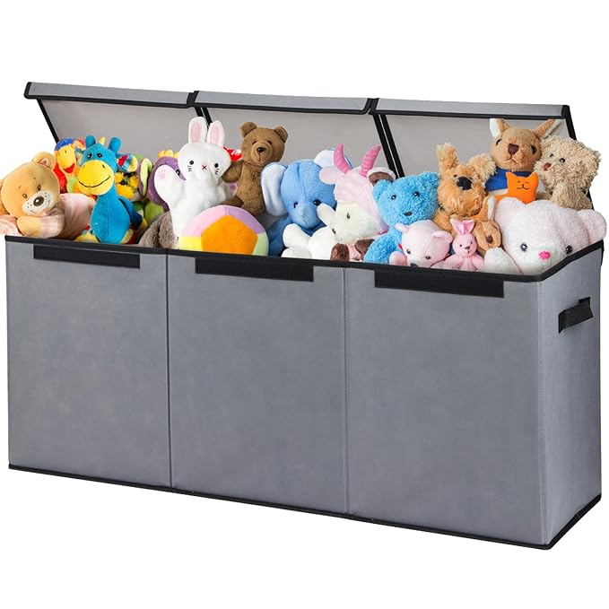 Fixwal Toy Box for Boys - Extra Large Toddler Toy Box Kids Toy Chest, Toy Box for Living Room Area, Collapsible Removable Divider for Nursery Playroom Bedroom Closet, 36"x12.6"x16" (Grey)