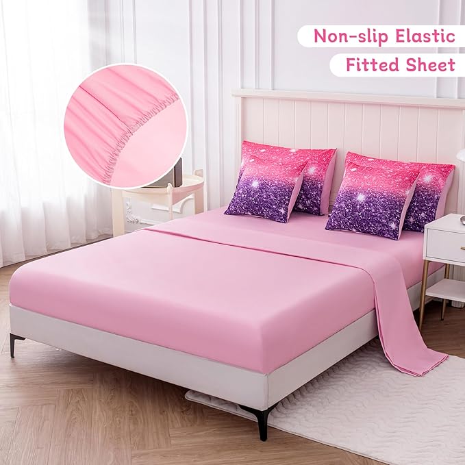 Full Size Bedding Sets Kids Bedding Sets for Girls,Galaxy Bedding 7pieces Glitter Pink Comforter Colorful Comforter Full Size Comforter Sets for Teen Girls(Purple)