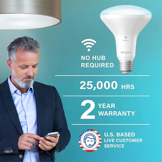 Sengled BR30 Smart Light Bulb, Updated FFS WiFi Led Flood Light Bulbs, Smart Bulbs That Works with Alexa, Google Assistant, E26 Daylight,60W Equivalent, 650LM, 2.4GHz WiFi Only, No Hub Required, 2Pack