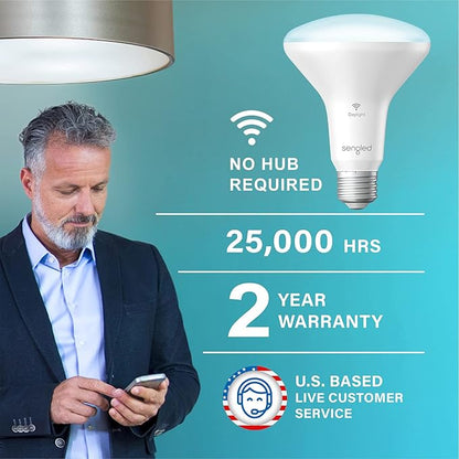 Sengled BR30 Smart Light Bulb, Updated FFS WiFi Led Flood Light Bulbs, Smart Bulbs That Works with Alexa, Google Assistant, E26 Daylight,60W Equivalent, 650LM, 2.4GHz WiFi Only, No Hub Required, 2Pack