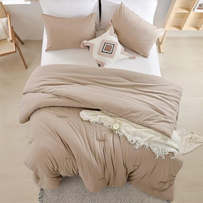 Queen Comforter Set Ultra Soft Microfiber Bed Comforter Set Boho and Luxury 3PC Taupe, with 2Pillowcases Lightweight All Season for Women and Men