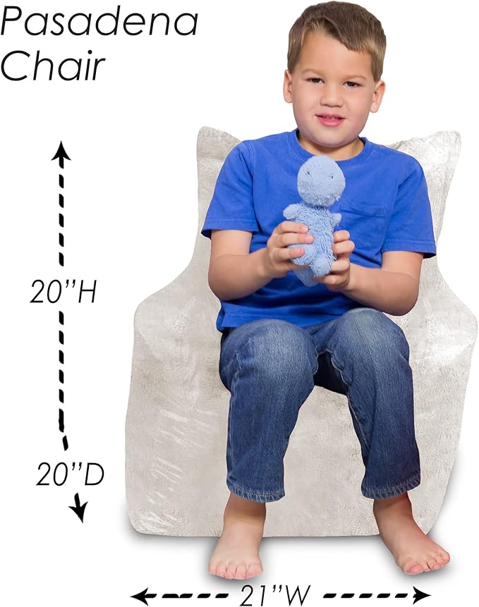 Posh Creations Structured Comfy Bean Bag Chair for Gaming, Reading, and Watching TV, Pasadena Chair, Rabbit Fur - Cream