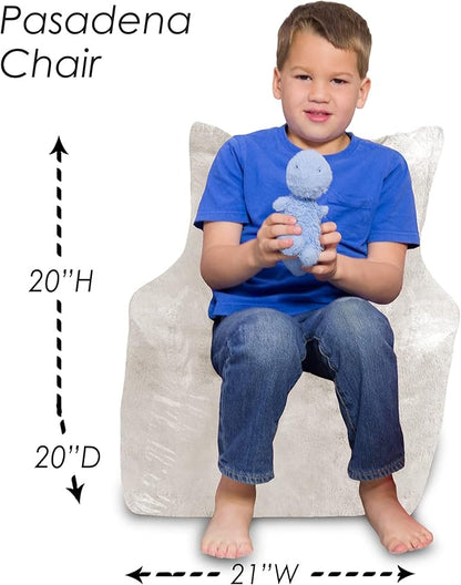 Posh Creations Structured Comfy Bean Bag Chair for Gaming, Reading, and Watching TV, Pasadena Chair, Rabbit Fur - Cream