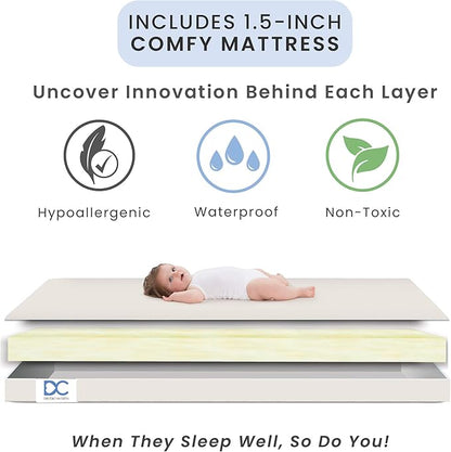 Delta Children Emery Mini Convertible Baby Crib with 2.75-inch Mattress, Bianca White