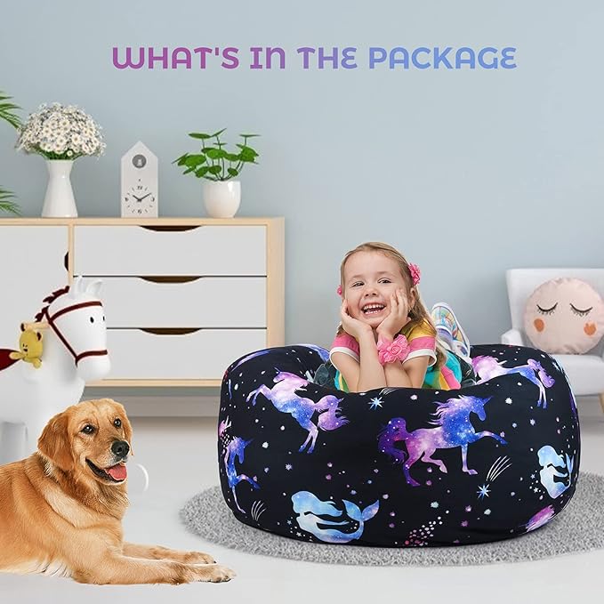 KABOER Bean Bag Cover for Kids,200L Stuffed Animal Storage Bean Bag Chair Cover |Stuffable Zipper Beanbag for Organizing Children Soft Plush Toys (32x29inch)