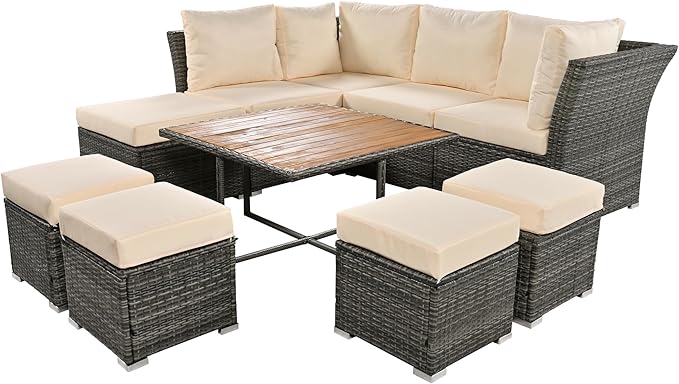 9 Pieces Outdoor Furniture All Weather Patio Sectional Sofa PE Wicker Modular Conversation Sets with Coffee Table and Storage Ottoman, Onesize, Ze-Grey