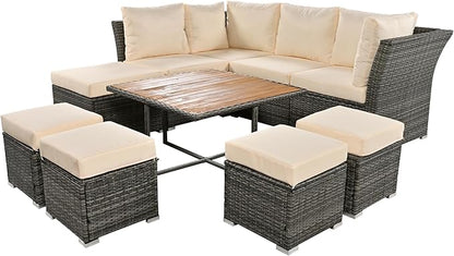 9 Pieces Outdoor Furniture All Weather Patio Sectional Sofa PE Wicker Modular Conversation Sets with Coffee Table and Storage Ottoman, Onesize, Ze-Grey