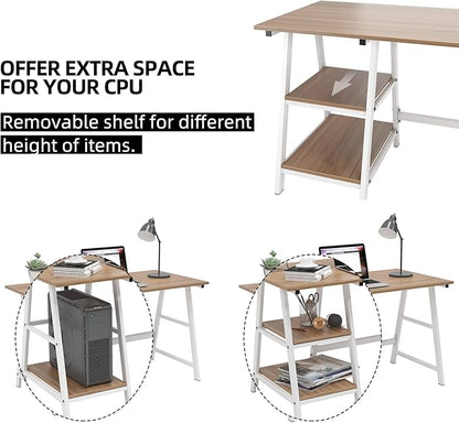 SogesHome Computer Desk 47inches Trestle Desk PC Desk with Shelf Office Desk Workstation for Home Office Use Writing Table, Oak, Tplus-120OK-SH