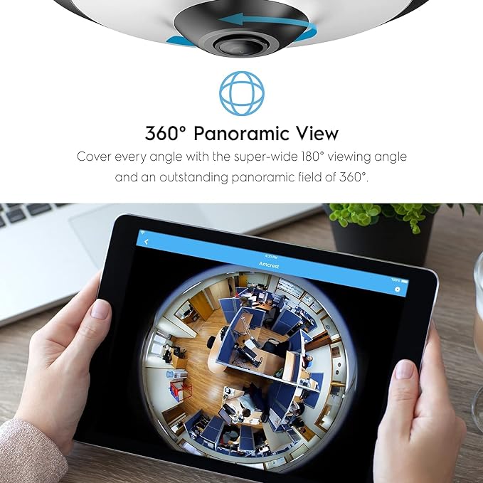 Amcrest Fisheye IP POE Camera, 360° Panoramic 5-Megapixel POE IP Camera, Fish Eye Security Indoor Camera, IVS Features and People Counting, MicroSD Recording, IP5M-F1180EW-V2 (White)