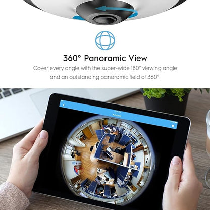 Amcrest Fisheye IP POE Camera, 360° Panoramic 5-Megapixel POE IP Camera, Fish Eye Security Indoor Camera, IVS Features and People Counting, MicroSD Recording, IP5M-F1180EW-V2 (White)