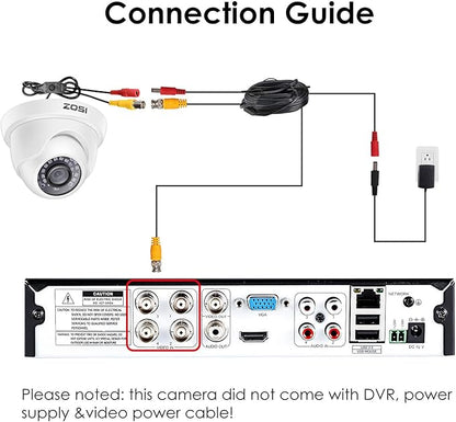 ZOSI 1000TVL CCTV Camera 24 IR LEDs Indoor Outdoor Day Night Vision 65ft Security Dome Color Camera for DVR Surveillance System (White)