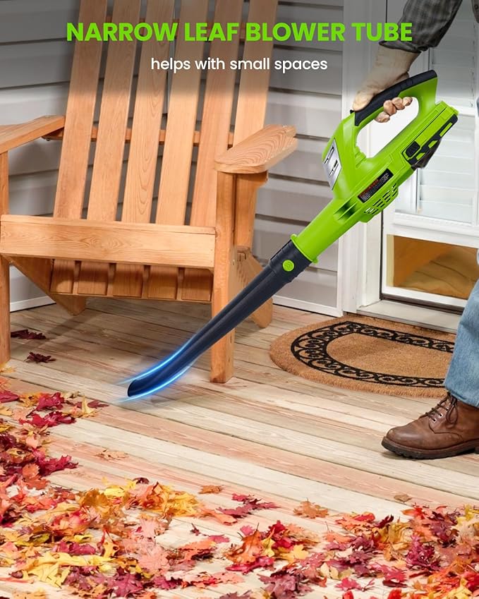 HARDELL Leaf Blower, 18V Small Leaf Blower Cordless with 2.0Ah Battery & Fast Charger, Lightweight Electric Leaf Blower for Lawn Care, Patio, Blowing Leaves, Green