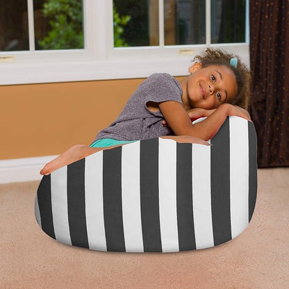 Posh Creations Bean Bag Chair for Kids, Teens, and Adults Includes Removable and Machine Washable Cover, Canvas Stripes Gray and White, 27in - Medium