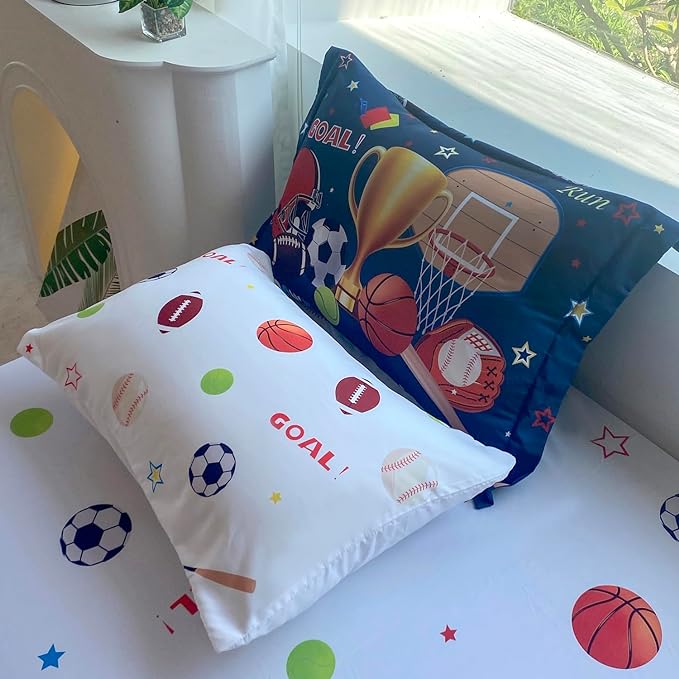 Sports Comforter Set Twin Size for Boys Kids Teens 7 Piece Basketball Baseball Bed in A Bag Soccer Football Trophies Bedding Set All Season Lightweight