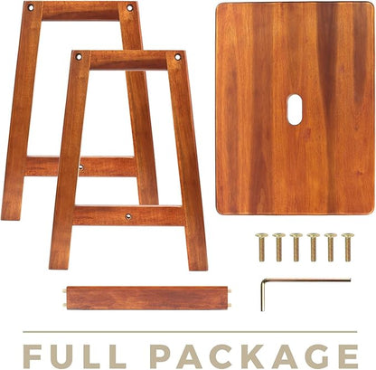 Rectangular Acacia Wood Stool (16.7"D x 13"W x 17.7"H) Small Bench Seat, Small End Table Stool, Bathroom Stool Wood, Plant Stool, Makeup Stool, Perfect Size for Living Room,Bathroom(Light Brown Color)