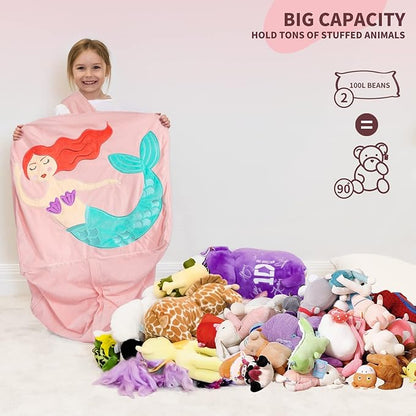 Aubliss Unicorn Stuffed Animal Storage Bean Bag Chair for Kids, Velvet Extra Soft Beanbag Chairs Cover, X-Large Stuffable Zipper Bean Bag for Organizing Plush Toys Girls Bedroom Decor, Pink