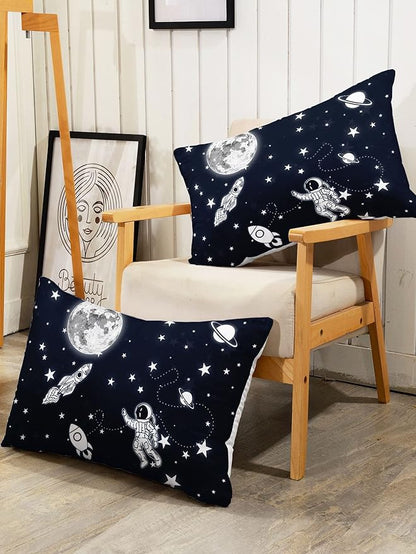 Datura home Kids Comforter Set Astronaut Space Rocket Printed Pattern Quilt Bedding Set with 1 Comforter and 2 Pillowcases for Girls Bedroom All Season(Space Rocket Queen), Queen 90x90inches
