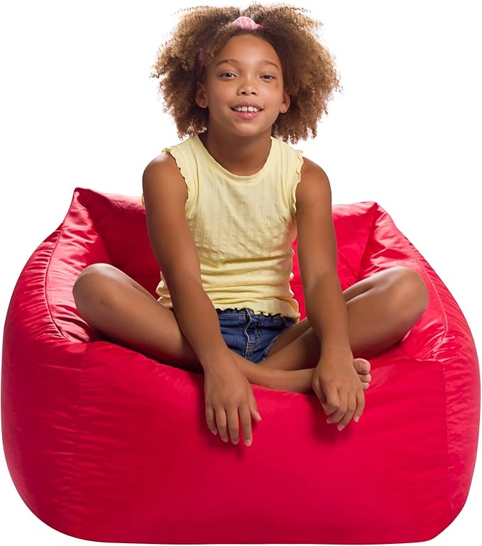 Posh Creations Coronado Bean Bag Boys and Girls Large Chair for Kids, for Gaming and Playrooms, Soft Nylon-Red