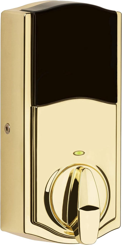 Kwikset 914 Traditional Keypad SmartCode Electronic Deadbolt Smart Lock featuring SmartKey Security and ZigBee 3.0 Technology in Polished Brass