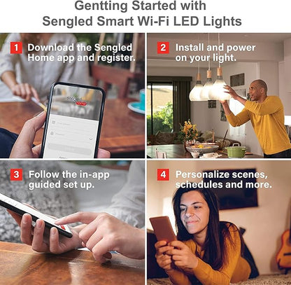 Sengled Alexa, WiFi, Smart Light Bulbs that Work with Alexa & Google Assistant,A19 Soft White(2700K)No Hub Required,800LM 60W Equivalent HighCRI)90,4Count(Pack of 1)