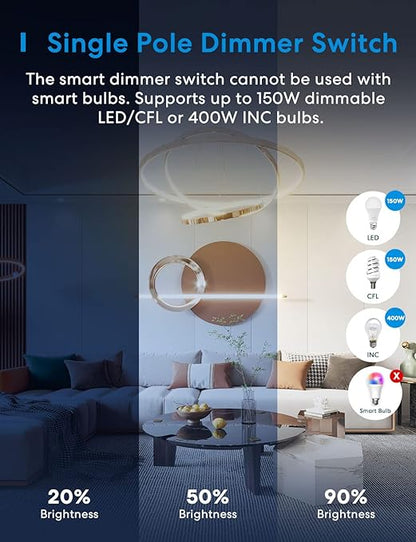 meross 4 Pack Smart Dimmer Switch Single Pole Supports Apple HomeKit, Alexa Google Assistant & SmartThings, 2.4Ghz WiFi Light Switch for Dimmable LED, Neutral Wire Required, Remote Control Schedule